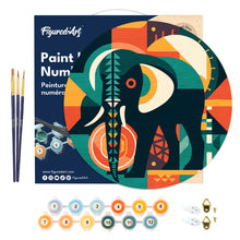 Load image into Gallery viewer, Paint by numbers on Wood Slice - Elephant Art-Deco Inspired Abstract
