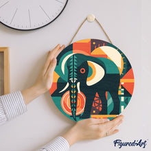 Load image into Gallery viewer, Paint by numbers on Wood Slice - Elephant Art-Deco Inspired Abstract
