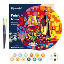 Load image into Gallery viewer, Paint by numbers on Wood Slice - Wine and Grapes