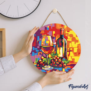Paint by numbers on Wood Slice - Wine and Grapes