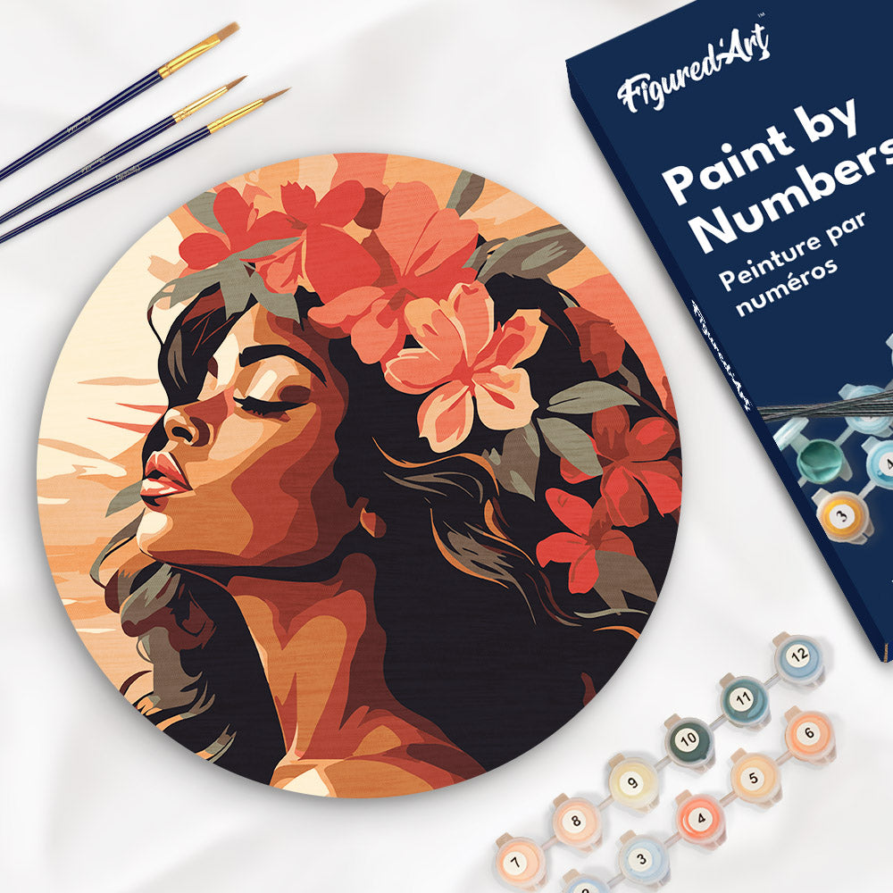 Paint by numbers on Wood Slice - Floral Woman Figured'Art UK