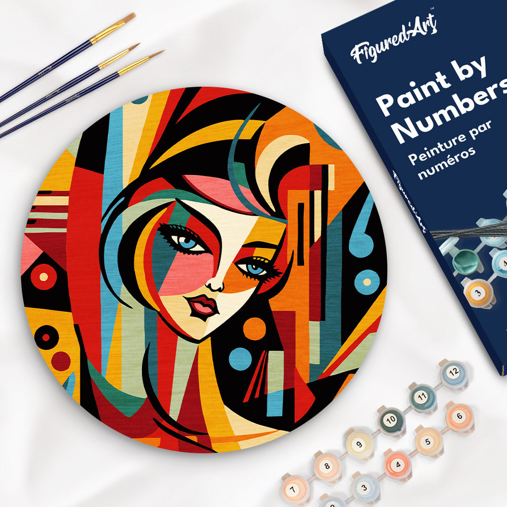 Paint by numbers on Wood Slice - Picasso Style Abstract Woman Figured'Art UK