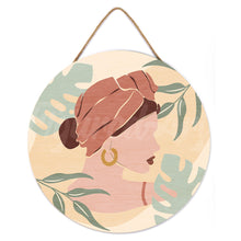 Load image into Gallery viewer, Paint by numbers on Wood Slice - Abstract Woman in Blush Red Turban
