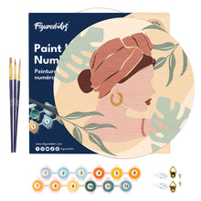 Load image into Gallery viewer, Paint by numbers on Wood Slice - Abstract Woman in Blush Red Turban