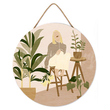 Load image into Gallery viewer, Paint by numbers on Wood Slice - Woman in the room with plants