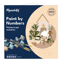 Load image into Gallery viewer, Paint by numbers on Wood Slice - Woman in the room with plants