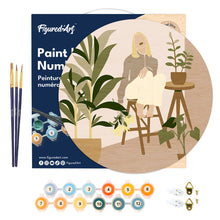 Load image into Gallery viewer, Paint by numbers on Wood Slice - Woman in the room with plants