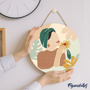 Paint by numbers on Wood Slice - Abstract Woman in Green Turban