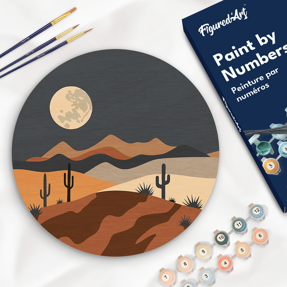 Paint by numbers on Wood Slice - Desert Moonlight Figured'Art UK