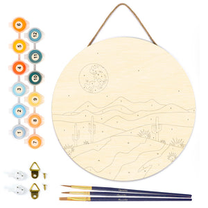 Paint by numbers on Wood Slice - Desert Moonlight