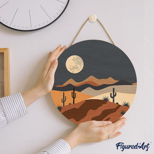 Paint by numbers on Wood Slice - Desert Moonlight