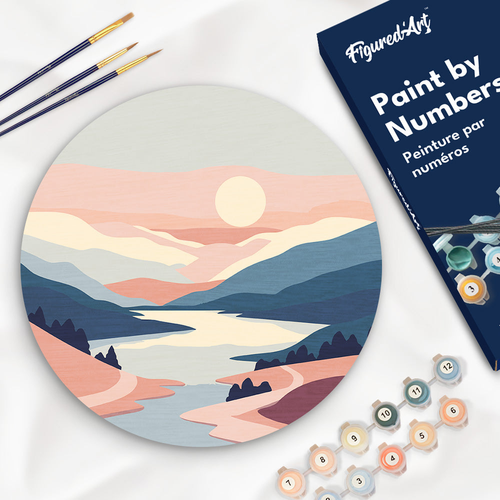 Paint by numbers on Wood Slice - Pastel Sunrise Figured'Art UK