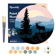 Load image into Gallery viewer, Paint by numbers on Wood Slice - A Moose on the Cliff