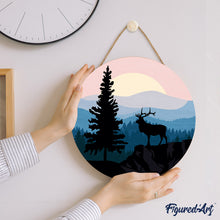 Load image into Gallery viewer, Paint by numbers on Wood Slice - A Moose on the Cliff