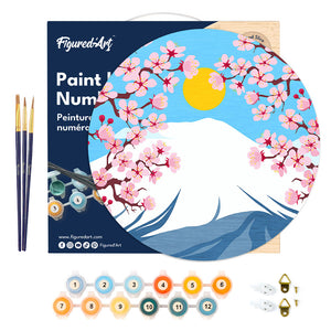 Paint by numbers on Wood Slice - Mount Fuji