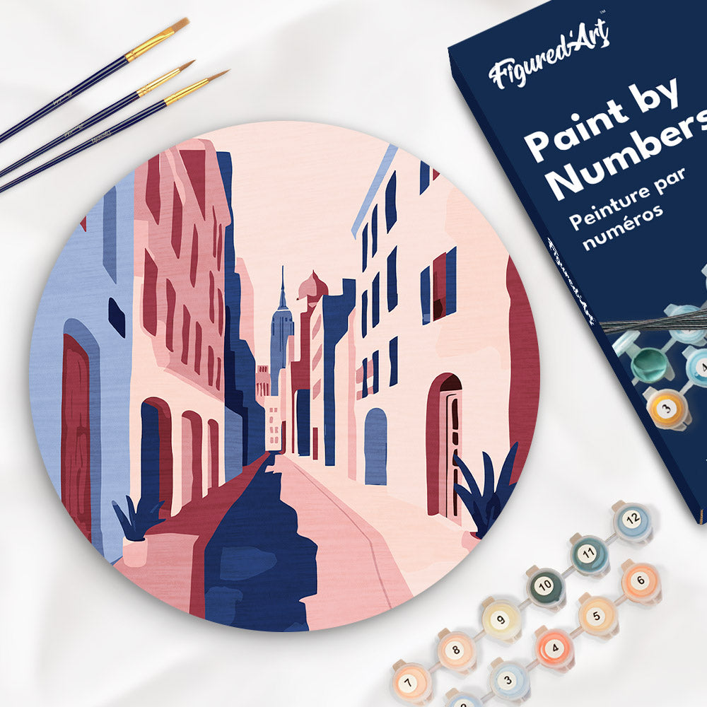 Paint by numbers on Wood Slice - Buildings Figured'Art UK