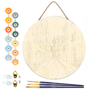 Paint by numbers on Wood Slice - Buildings
