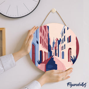 Paint by numbers on Wood Slice - Buildings