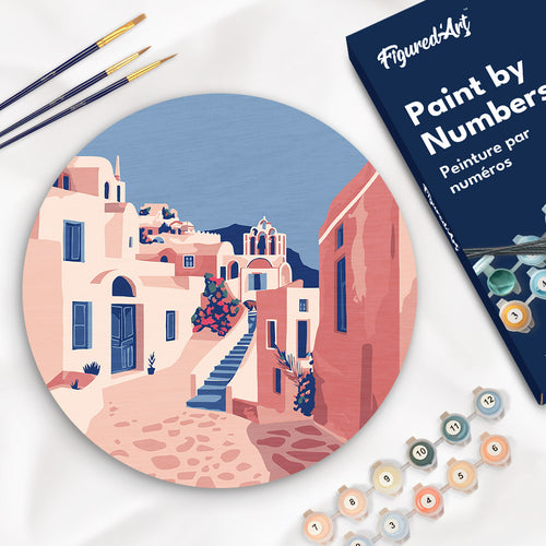Paint by numbers on Wood Slice - Santorini Figured'Art UK