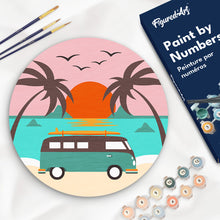 Load image into Gallery viewer, Paint by numbers on Wood Slice - Malibu Sunset Figured&#39;Art UK