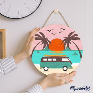 Paint by numbers on Wood Slice - Malibu Sunset