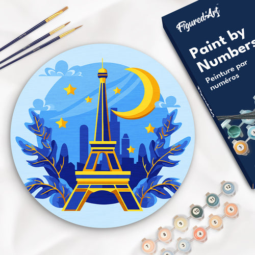 Paint by numbers on Wood Slice - Eiffel Tower Figured'Art UK