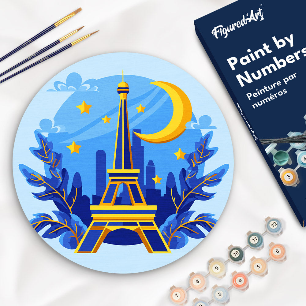 Paint by numbers on Wood Slice - Eiffel Tower Figured'Art UK