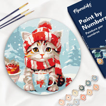 Load image into Gallery viewer, Paint by numbers on Wood Slice - Cute cat in Red Scarf Figured'Art UK
