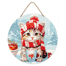 Load image into Gallery viewer, Paint by numbers on Wood Slice - Cute cat in Red Scarf