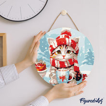 Load image into Gallery viewer, Paint by numbers on Wood Slice - Cute cat in Red Scarf