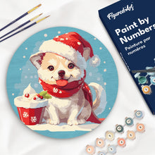 Load image into Gallery viewer, Paint by numbers on Wood Slice - Christmas Puppy Figured'Art UK