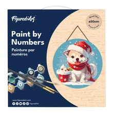 Load image into Gallery viewer, Paint by numbers on Wood Slice - Christmas Puppy
