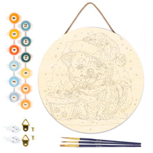 Load image into Gallery viewer, Paint by numbers on Wood Slice - Christmas Puppy