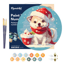 Load image into Gallery viewer, Paint by numbers on Wood Slice - Christmas Puppy