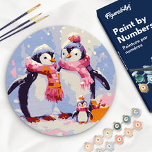 Load image into Gallery viewer, Paint by numbers on Wood Slice - Penguin Family in Snow Figured'Art UK