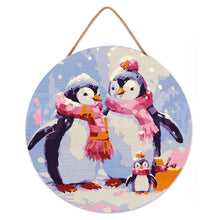 Load image into Gallery viewer, Paint by numbers on Wood Slice - Penguin Family in Snow