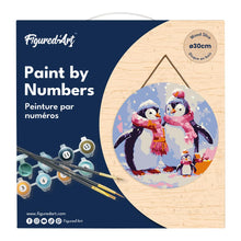 Load image into Gallery viewer, Paint by numbers on Wood Slice - Penguin Family in Snow