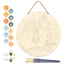 Load image into Gallery viewer, Paint by numbers on Wood Slice - Penguin Family in Snow