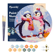 Load image into Gallery viewer, Paint by numbers on Wood Slice - Penguin Family in Snow