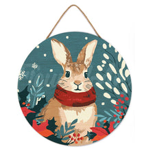 Load image into Gallery viewer, Paint by numbers on Wood Slice - Christmas Bunny