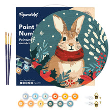 Load image into Gallery viewer, Paint by numbers on Wood Slice - Christmas Bunny