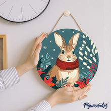 Load image into Gallery viewer, Paint by numbers on Wood Slice - Christmas Bunny