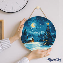Load image into Gallery viewer, Paint by numbers on Wood Slice - Starry Christmas Night