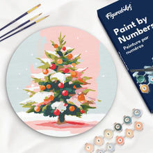 Load image into Gallery viewer, Paint by numbers on Wood Slice - Snowy Christmas Tree Figured'Art UK