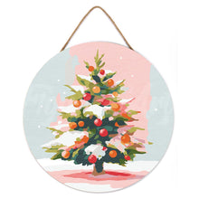 Load image into Gallery viewer, Paint by numbers on Wood Slice - Snowy Christmas Tree