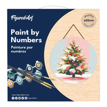 Load image into Gallery viewer, Paint by numbers on Wood Slice - Snowy Christmas Tree