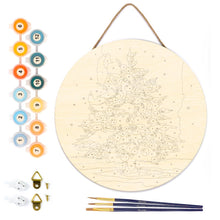 Load image into Gallery viewer, Paint by numbers on Wood Slice - Snowy Christmas Tree