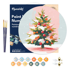 Load image into Gallery viewer, Paint by numbers on Wood Slice - Snowy Christmas Tree