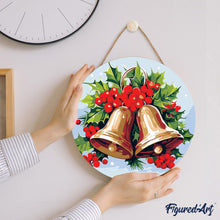 Load image into Gallery viewer, Paint by numbers on Wood Slice - Christmas Bells