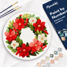 Load image into Gallery viewer, Paint by numbers on Wood Slice - Floral Christmas Wreath Figured'Art UK